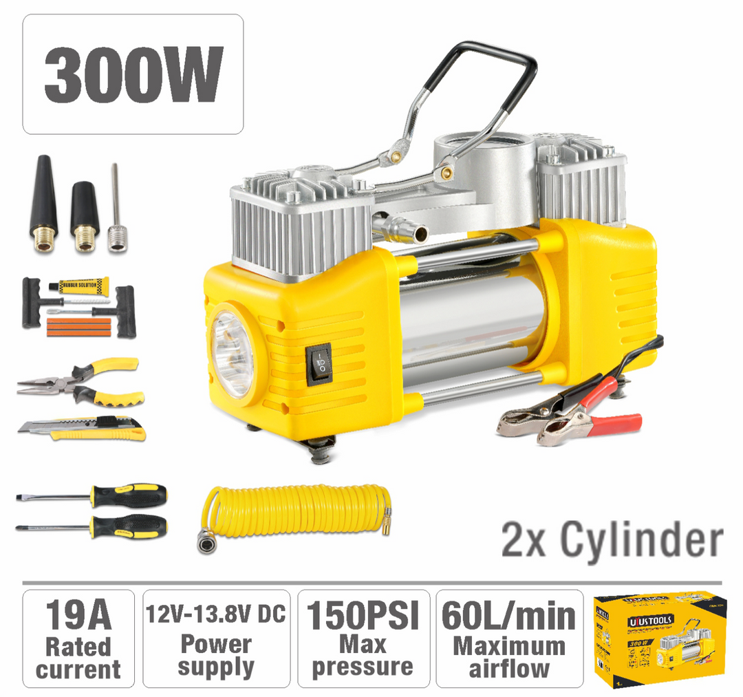Double Piston Auto Air Compressor 10pc Set (300W) - كمبريسور هوا دبل بستون للسيارة
