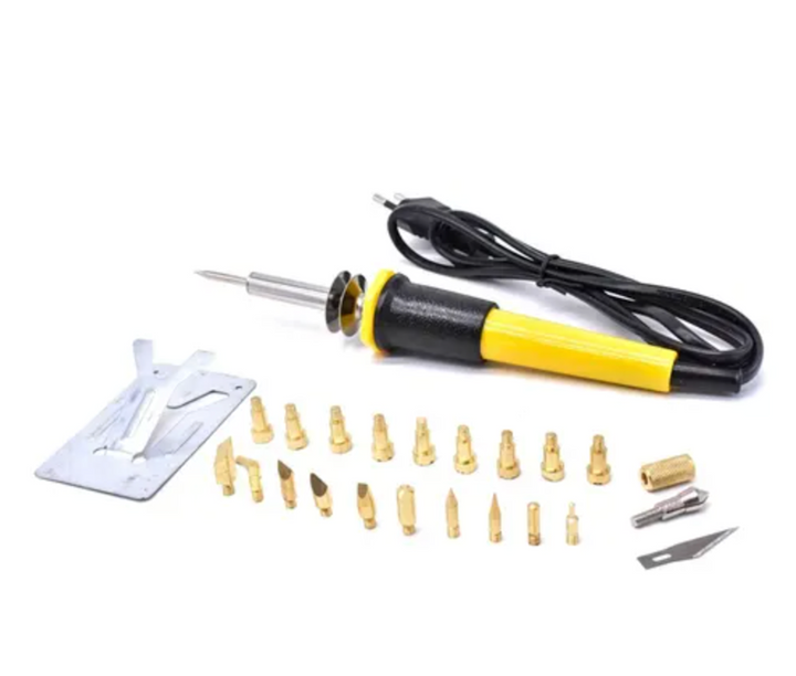 30W Wood & Leather Crafting Pyrography 22pc Tool Set -