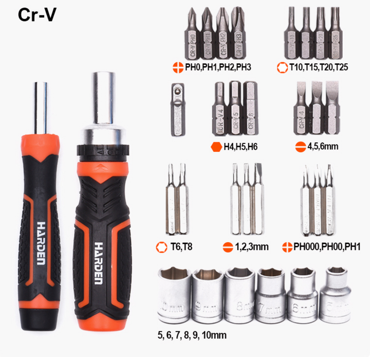 31Pcs Ratchet Screwdriver & Bits Set - طقم مفك طقطاق مع رؤوس