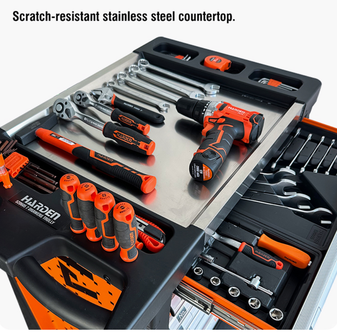Heavy Duty 7 Drawers Roller Cabinet with Brake & 19 Sets of Tools - خزانة 7 جوارير مع عدة 19-طقم