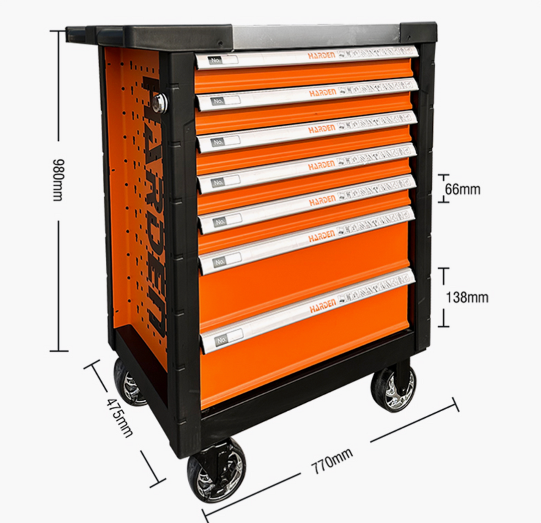 Heavy Duty 7 Drawers Roller Cabinet with Brake & 19 Sets of Tools - خزانة 7 جوارير مع عدة 19-طقم