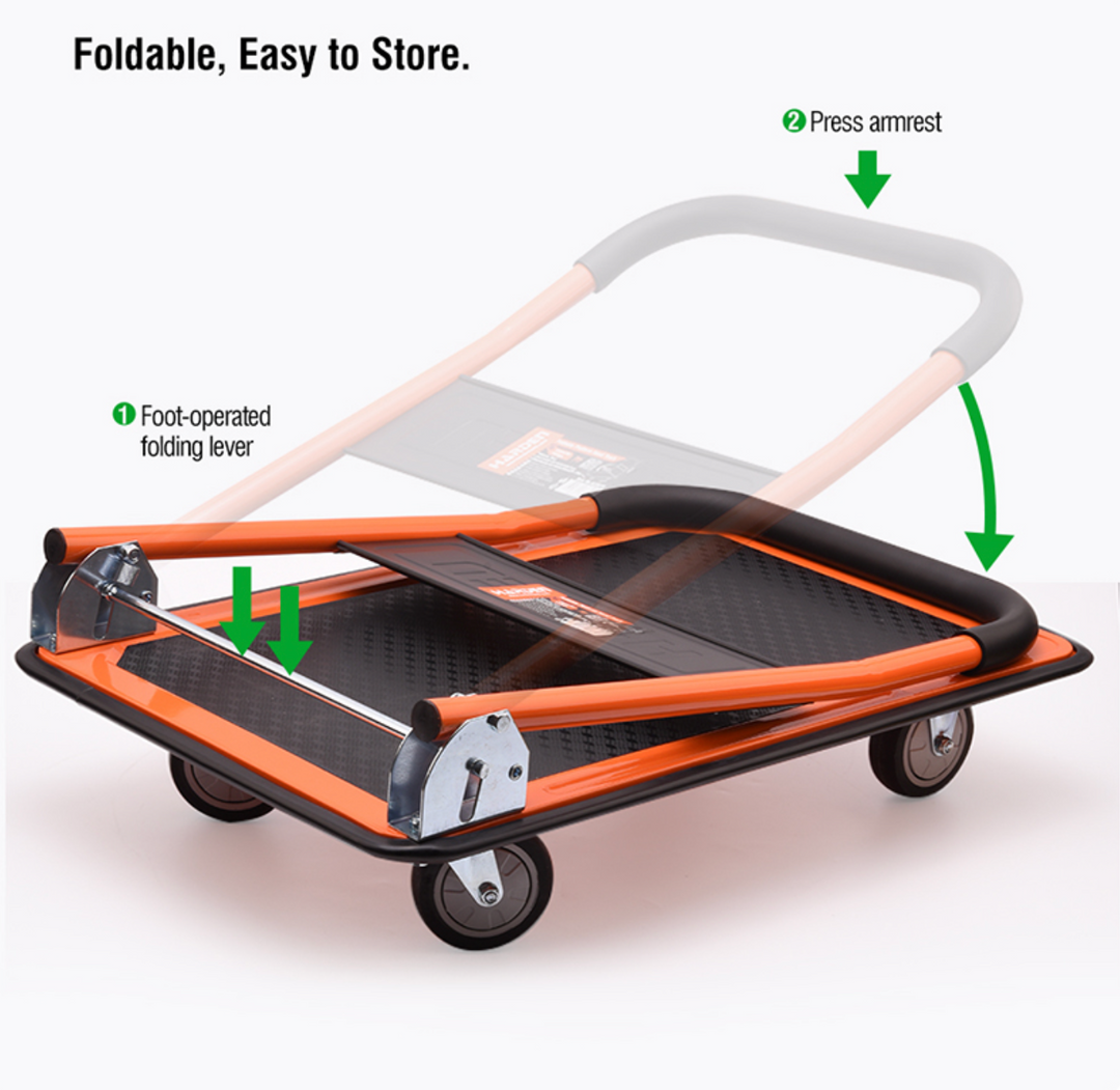 Foldable Flat Trolley Cart 150KG (72.5 × 47.5 x 82.5cm) - عربة كراجة عدة