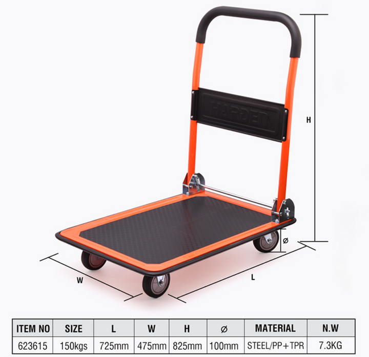 Foldable Flat Trolley Cart 150KG (72.5 × 47.5 x 82.5cm) - عربة كراجة عدة