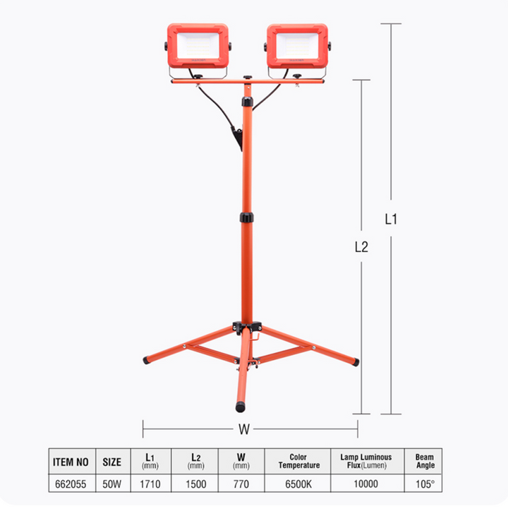 100W 2 Heads Tripod Stand Work Light 10,000LM - بروجكتور دوبل+عمود