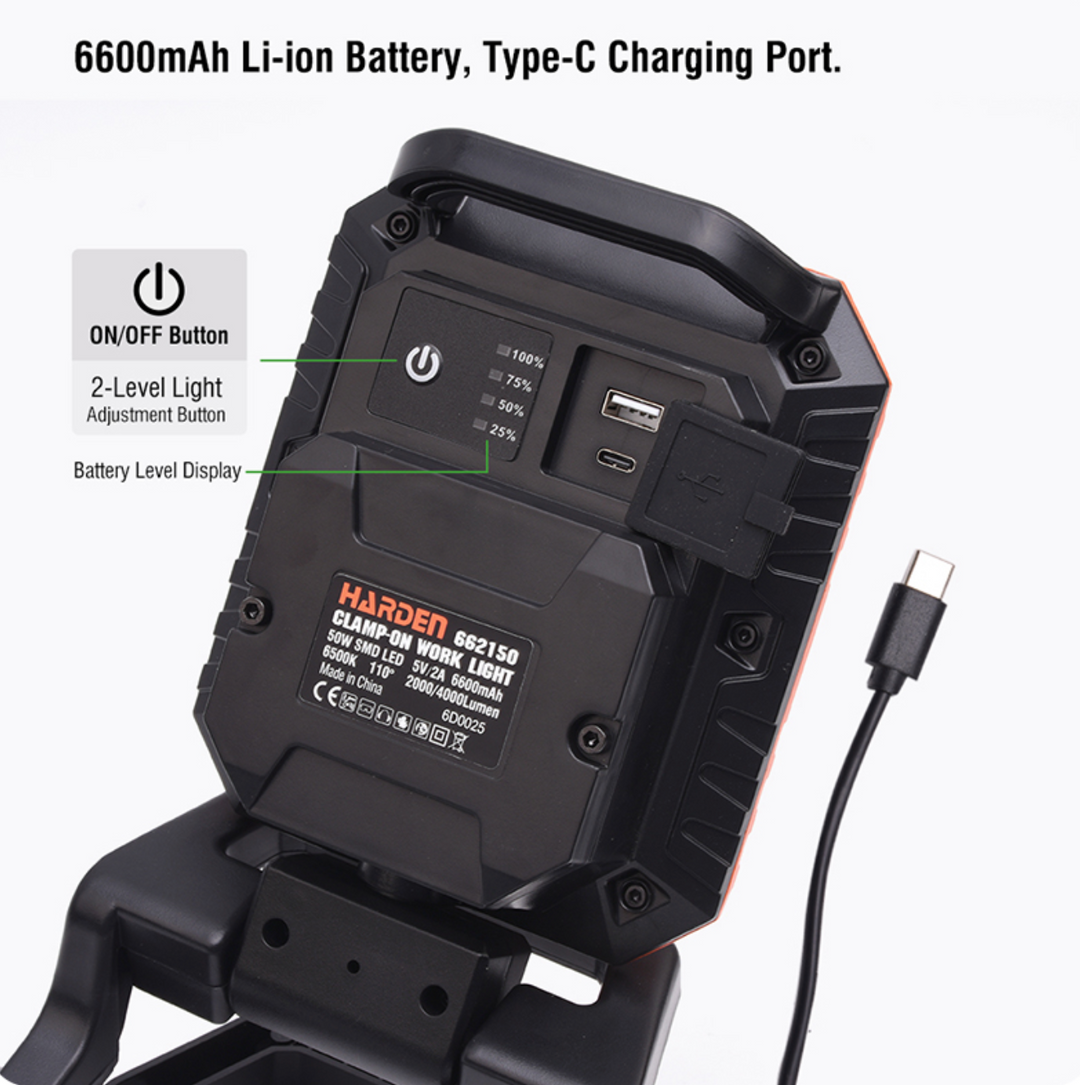 50W Rechargeable Clamp-On Work Light Projector 4,000LM - بروجكتور تشريج