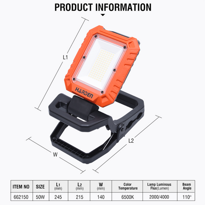 50W Rechargeable Clamp-On Work Light Projector 4,000LM - بروجكتور تشريج