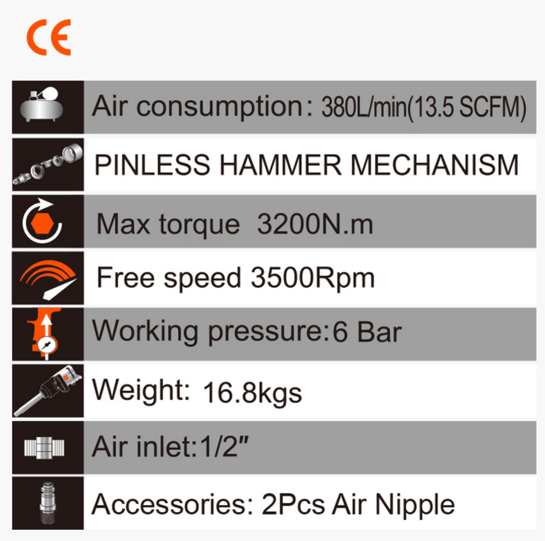 Heavy Duty 1" Air Impact Wrench 3200Nm - فرد شد وحل