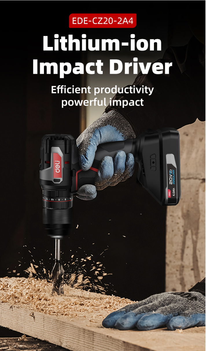 Deli Tools 20V Brushless Impact Drill Red Series 50N.m 4.0Ahx1 - مقدح بطاريتين ليثيوم شنطة صناعي