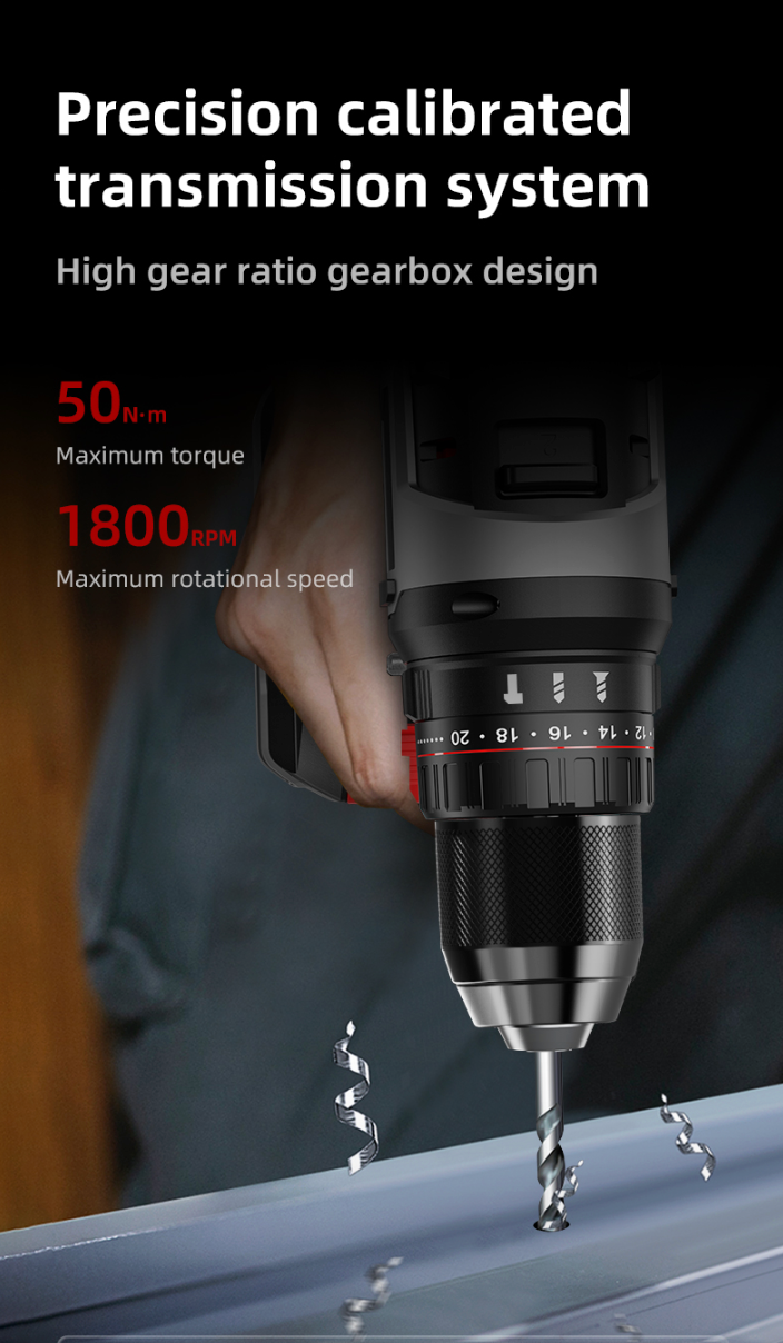 Deli Tools 20V Brushless Impact Drill Red Series 50N.m 4.0Ahx1 - مقدح بطاريتين ليثيوم شنطة صناعي