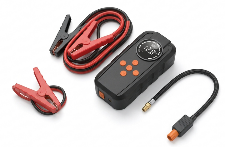 Battery Jump Starter With Auto Air Compressor 150PSI - جهاز تشغيل بطارية السيارة مع كومبريسور هوا