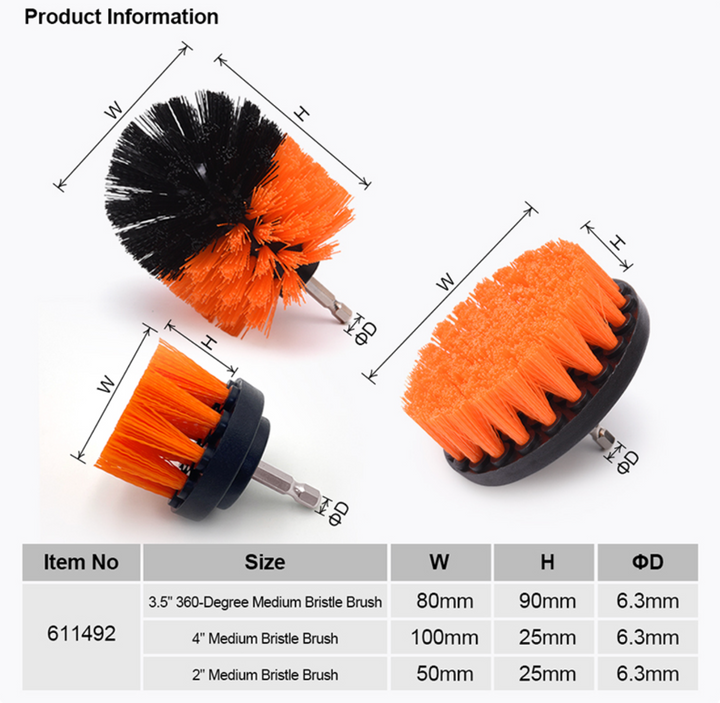 3Pcs Drill Bristle Brush Set 50/90/100mm - طقم فوشايه مقدح بلاستك