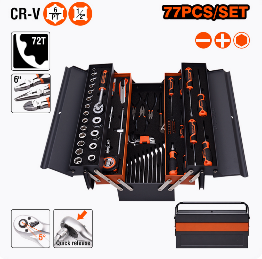 77Pcs Heavy Duty Tools Set - شنطة عدة اوكارديون مشكلة