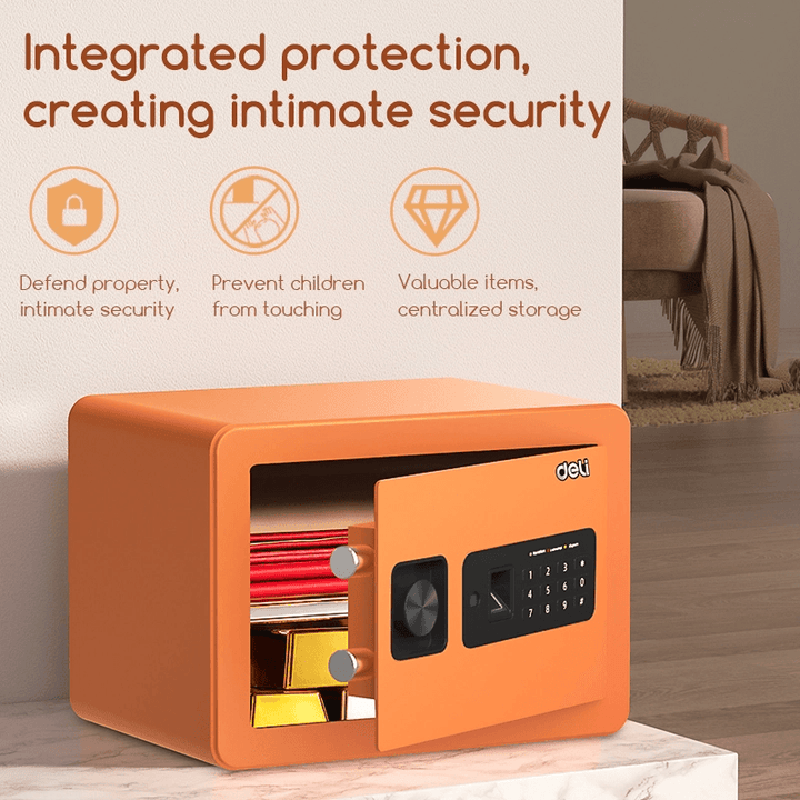 Fingerprint + Password Digital Safe (25x35x25cm) (Orange) - خزنة رقمية وبصمة