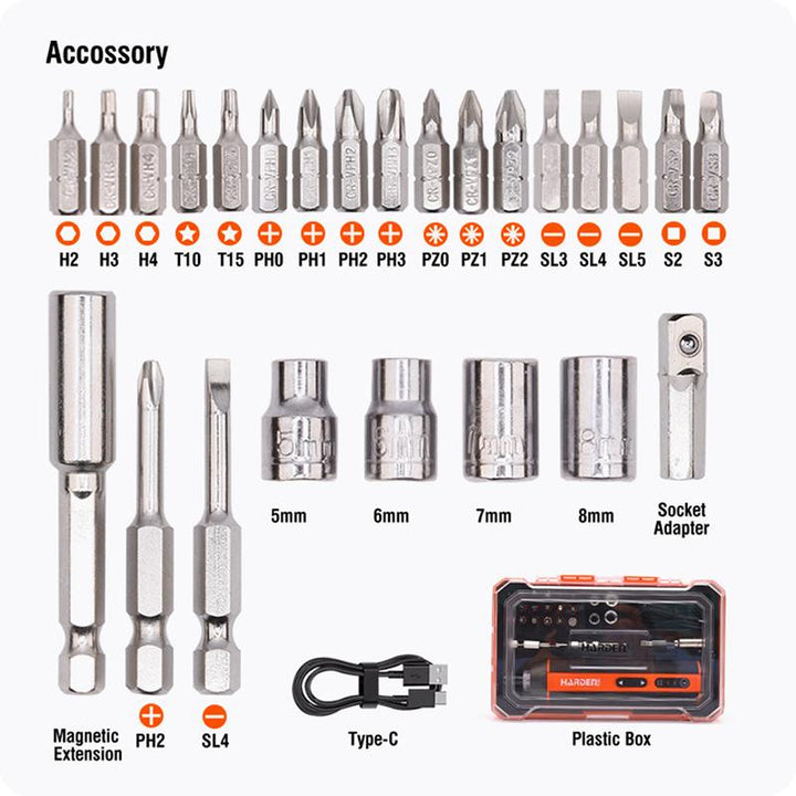 4V Cordless Screwdriver Set 27Pc Set -  مفك بطارية قلم مع رؤوس مفكات